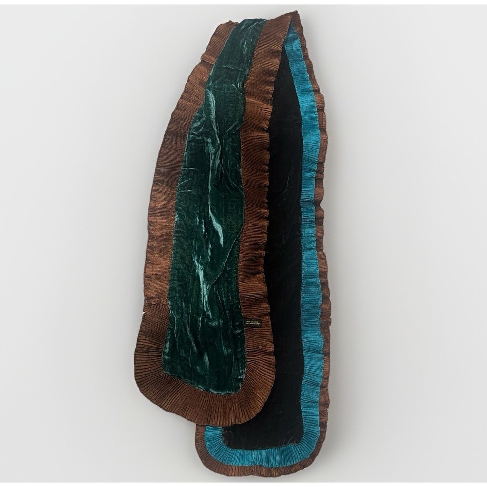 Rayon Crinkle Trim Crushed Velvet Scarf Brown  Blue Green Glamour Artsy Festival